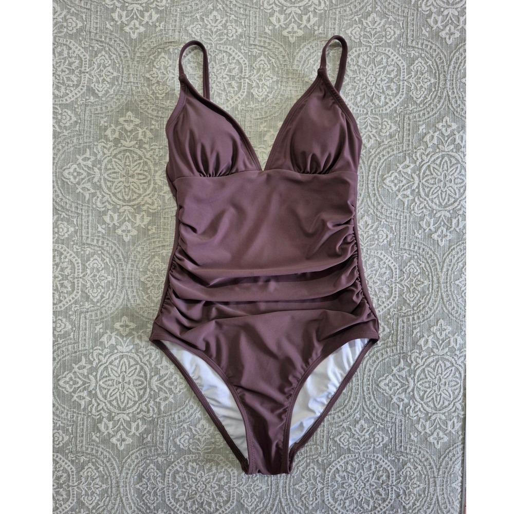 Cupshe Plum Ruched‎ One Piece Swimsuit V-Neck Tummy Control Size S NWT